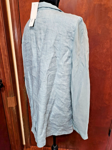 Soft Surroundings Cambout Jacket Large Aqua Stormy Linen Crepe Sleeve Blazer New - Picture 4 of 12