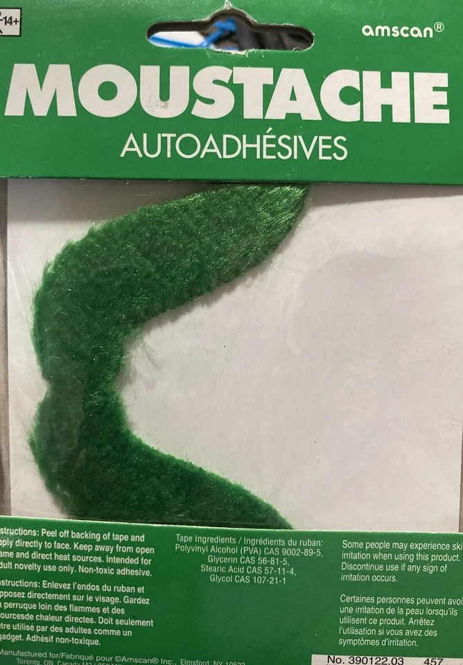 BIGODE FALSO - Bigode verde autoadesivo, bigode verde - Imagem 2 de 2