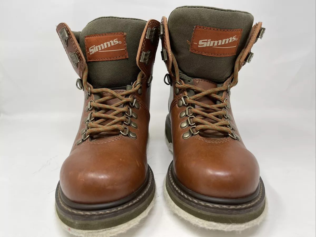 Simms Fly Fishing Boots Brown Leather Felt Sole Wading Boots Size 5