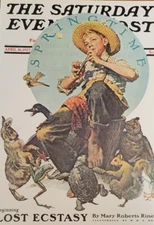 Boy Playing Flute Surrounded by Animals (Springtime) Norman Rockwell SEP Print