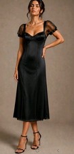 NWT Dolce & Gabbana Black Silk Bustier Dress w Sheer Tulle Sleeves SZ 48 US 12