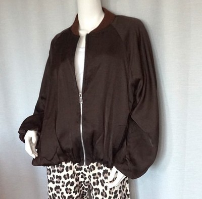 Urban Satin Bomberjacke Blouson Zip Ballon Jacke Dark Schoko 36,38,40,42,44 Neu