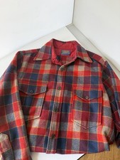 Pendleton 70s Red Blue Gray Plaid Wool Shacket size Medium