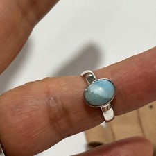 2 Genuine Larimar Ring 925 Sterling Silver Statement handmade Ring Sz5