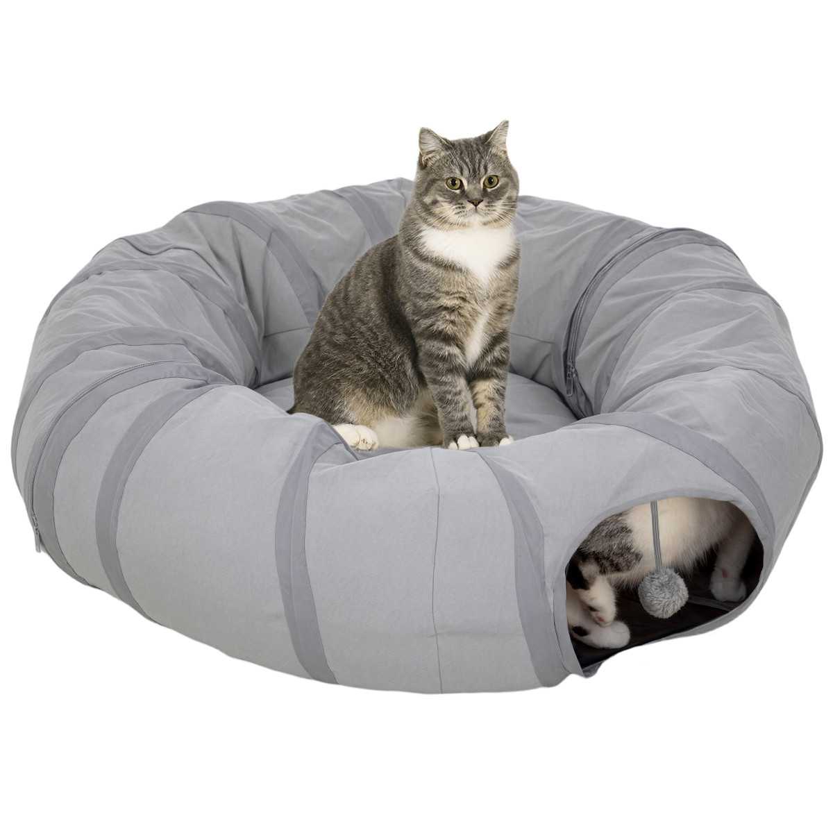 PawHut 2 in 1 Cat Tunnel with Bed, Cat Play Tunnel for Indoor Cats - Grey