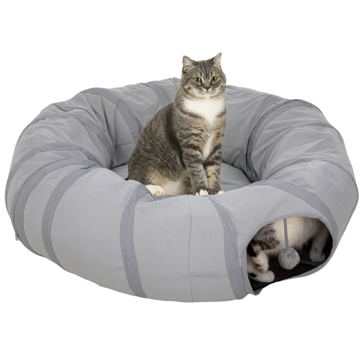 PawHut 2 in 1 Cat Tunnel with Bed, Cat Play Tunnel for Indoor Cats - Grey