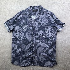 AllSaints Shirt Mens Medium Blue Paisley Short Sleeve Button Up Lightweight Loop