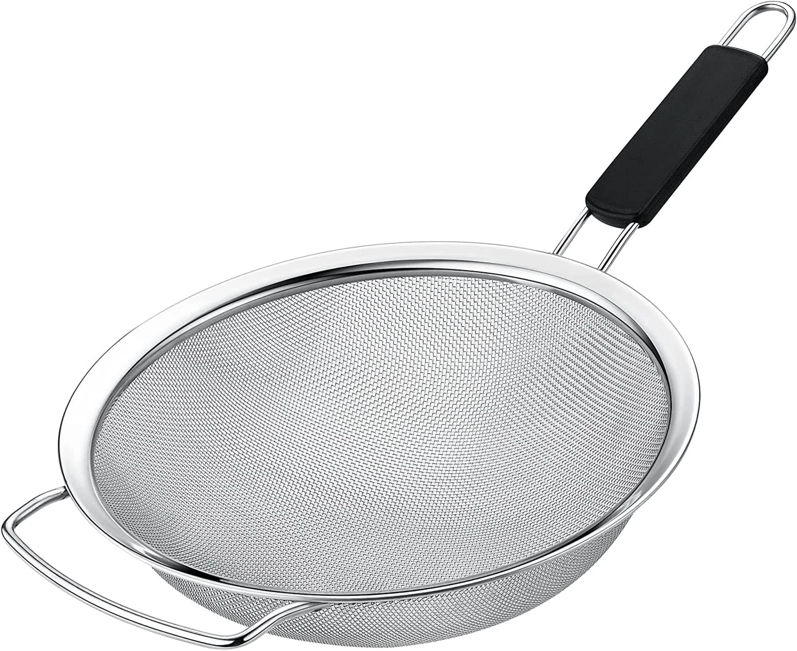 10" Large Fine Mesh Strainer with Thermo Plastic Rubber Handle - Sieve Fine M...