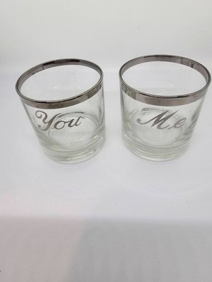 Vintage Silver Rimmed You and Me Cocktail Glasses