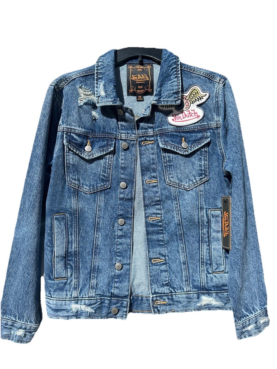 Von Dutch Men's Denim Jacket XS Blue Distressed Holes Ripped