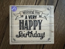 Happy Birthday Wooden Rubber Stamp, New, 3.5 X 4
