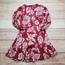 MNG Dress Womens 4 Red Floral Fit & Flare Short Puff Sleeve Lined Ruffle