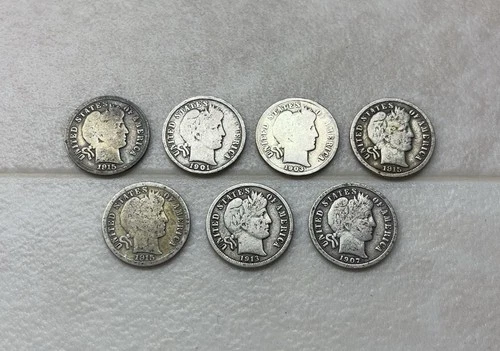 .70 Cents Face Value Silver Dimes - 7 Dimes - Barber Dimes - U.S. Silver Coins