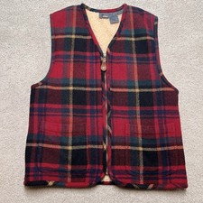 VTG 90s LIZ WEAR Plaid Wool VEST Women  s Small Red Mohair RANCHER Sherpa Lined