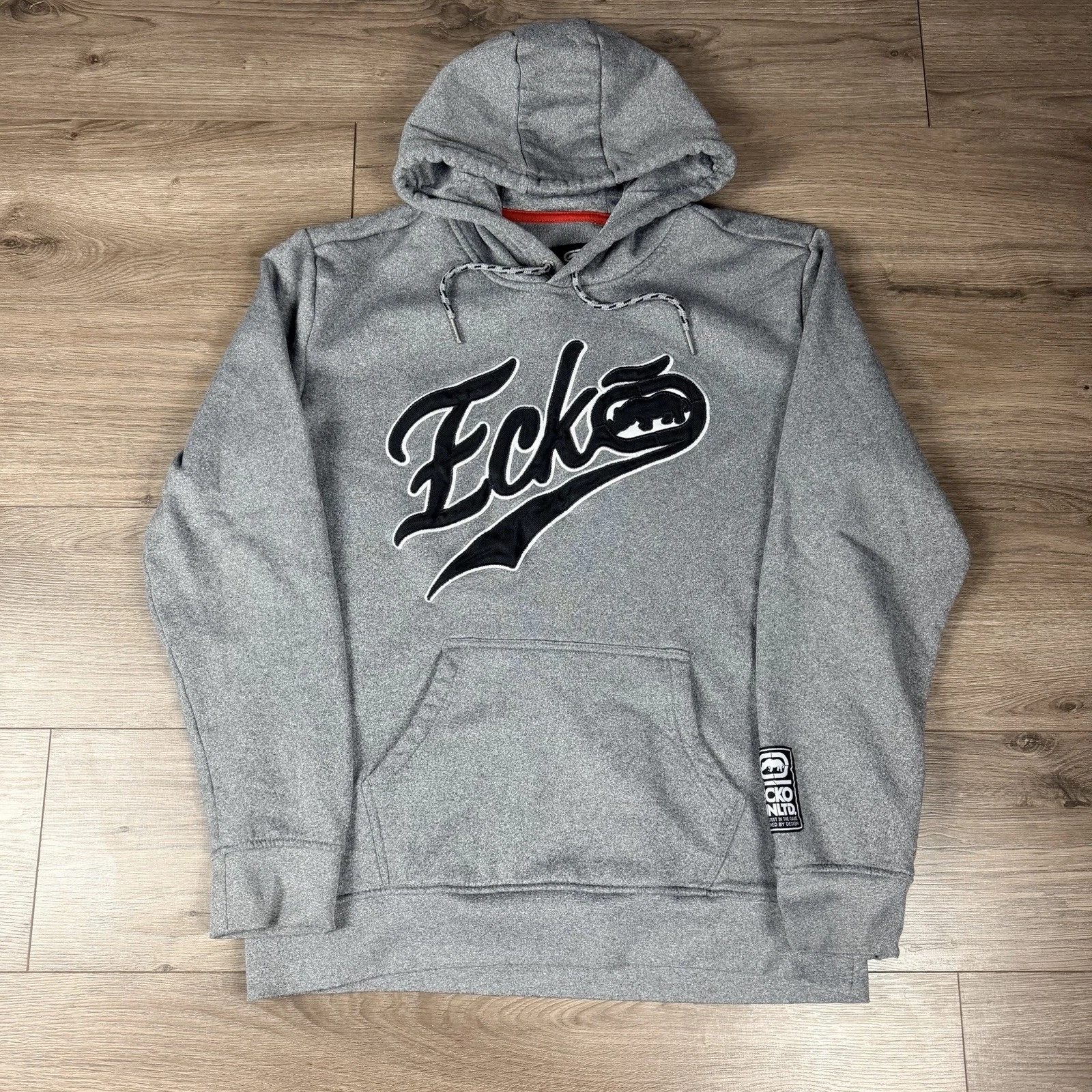 Y2K Ecko Unltd Hoodie Men's Large Gray Black Pullover Fleece Sweatshirt