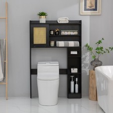 Black Wood Over The Toilet Storage Cabinet Bathroom Organizer With Sliding Door