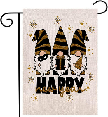 Happy New Year Gnomes Garden Flag Vertical Double Sized,Winter Celebration Party