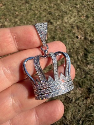2.10Ct Round Cut Tester Pass Moissanite King Crown Pendant 14K White Gold Plated