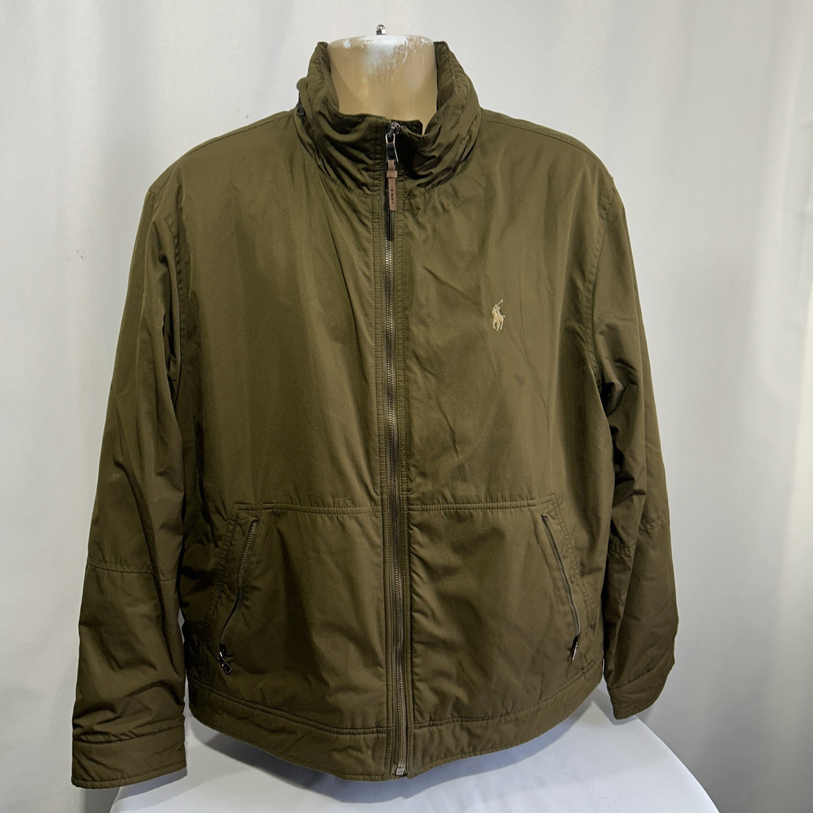 Polo Ralph Lauren Hooded Jacket Mens Sz XL Olive Green Full Zip Fleece Lined
