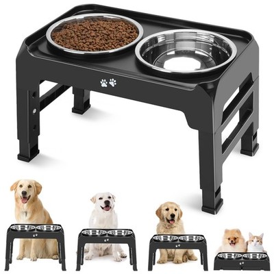 Elevated Dog Bowls, 4 Height Adjustable Raised Bowl Stand with 2 Thick 50oz S...