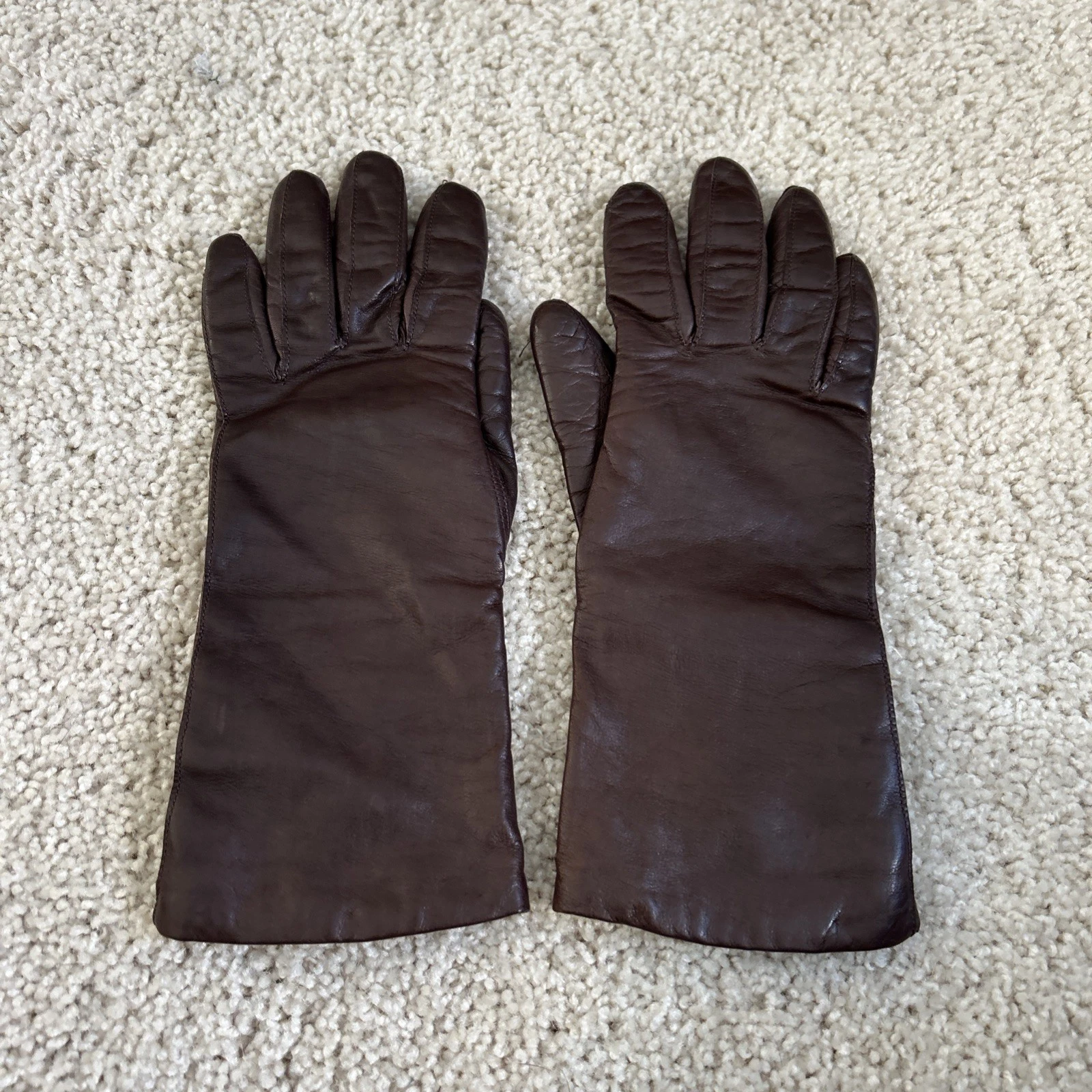 Vintage Aris Cashmere Lined Leather Gloves Winter Luxury Warm Brown Woman Size 7