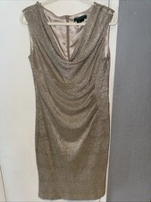 Lauren Ralph Lauren Shimmery Gold Ruched Evening Sleeveless Dress Sz 12
