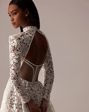 Bohemia A Line Wedding Dresses for bride High Neck Lace Hollow Back Long Sleeves
