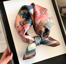 100 Mulberry Silk Scarf Neckerchief Square Shawl 21'' Bandanna building Print