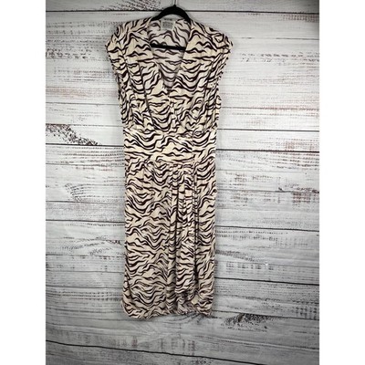 Scotch & Soda Dress Women's Large Beige Brown Zebra Print Surplice Viscose Midi