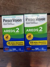 2x Bausch+Lomb PreserVision AREDS 2 Formula Eye 120 Mini Softgels Exp: 2027+