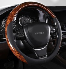 Kafeek Wood Grain Steering Wheel Cover Microfiber Leather Universal 14 12-15 In