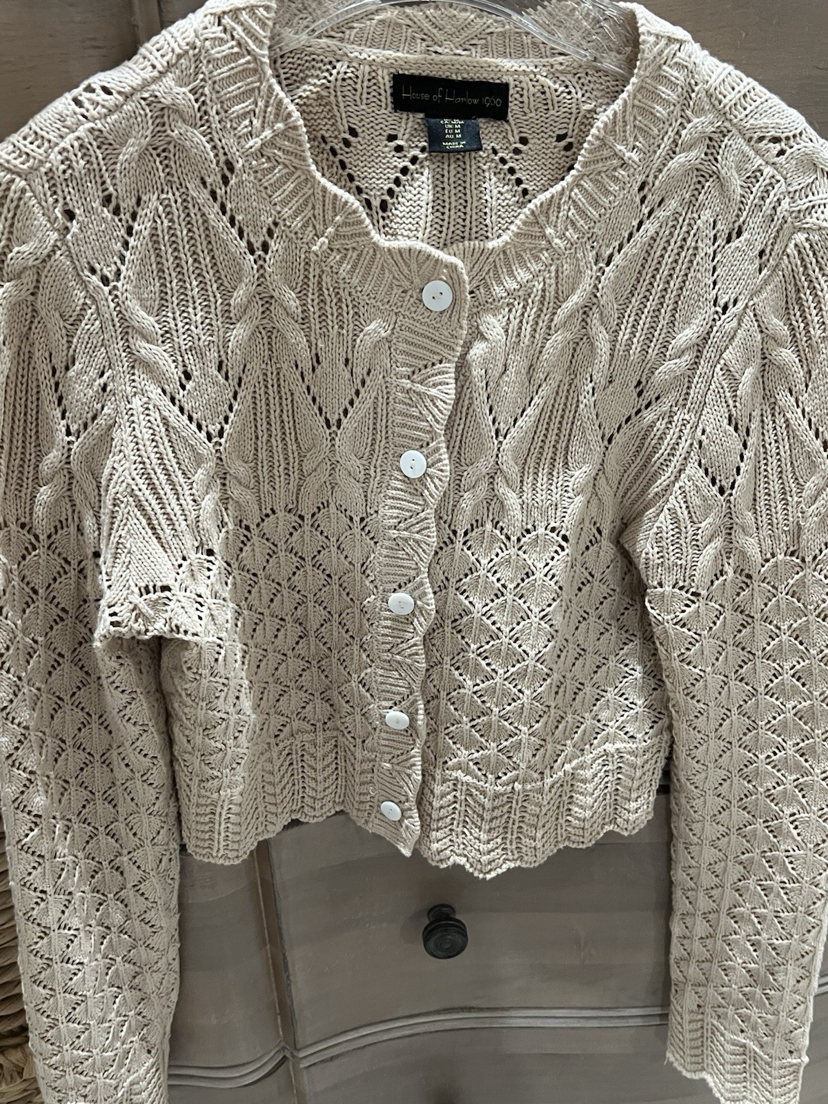 House of Harlow 1960 Cropped Open Knit Cardigan Sweater Tan Medium