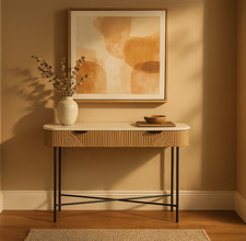 FURNITURE VILLAGE - Aimar Console Table 2 Drawer Mango Fluted Wood & Marble Top