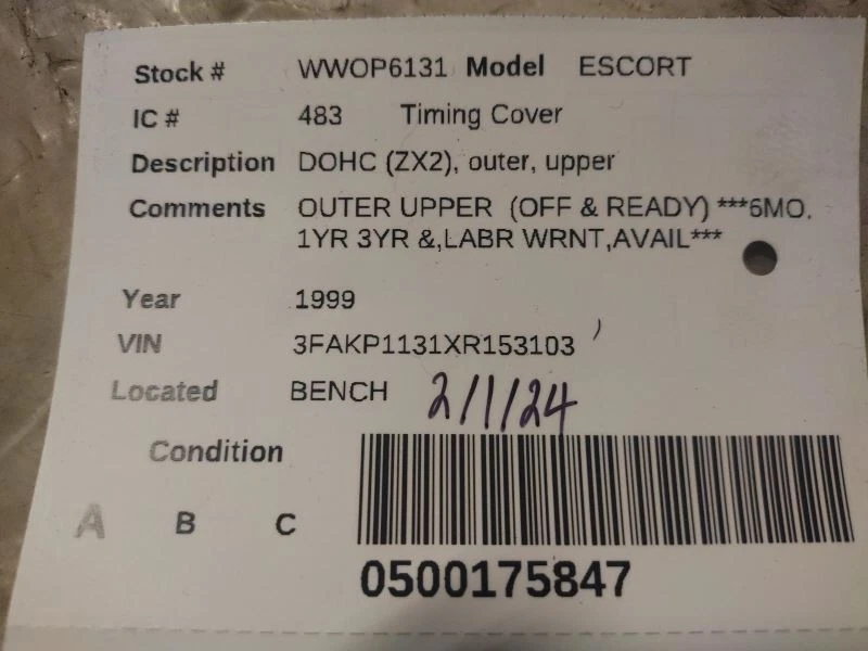 Timing Cover DOHC ZX2 Outer Upper Fits 98-03 ESCORT 1836990 - Image 3 of 3