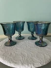 Vintage Indiana Blue Carnival Glass Goblets Set of 4  Grape and Leaf Pattern