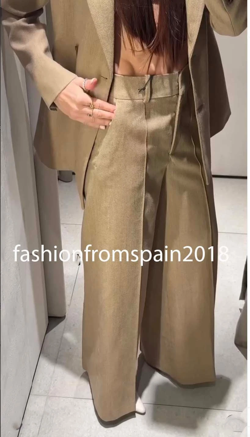 ZARA NEW WOMAN MID-RISE WOOL BLEND FRONT SEAM PANTS ZW BEIGE XS-XL 2042/700/710