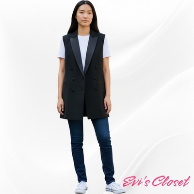 Zara Basic Collection Double Breasted Black Sleeveless Blazer Dress Vest Sz M