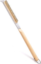 21 Inch Pizza Oven Brush with Scraper, Brass Bristles, Copper Wire Pizza Stone C
