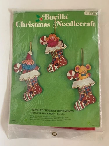 Bucilla Christmas Needlecraft Kit Jeweled Holiday Ornaments Toyland Stockings