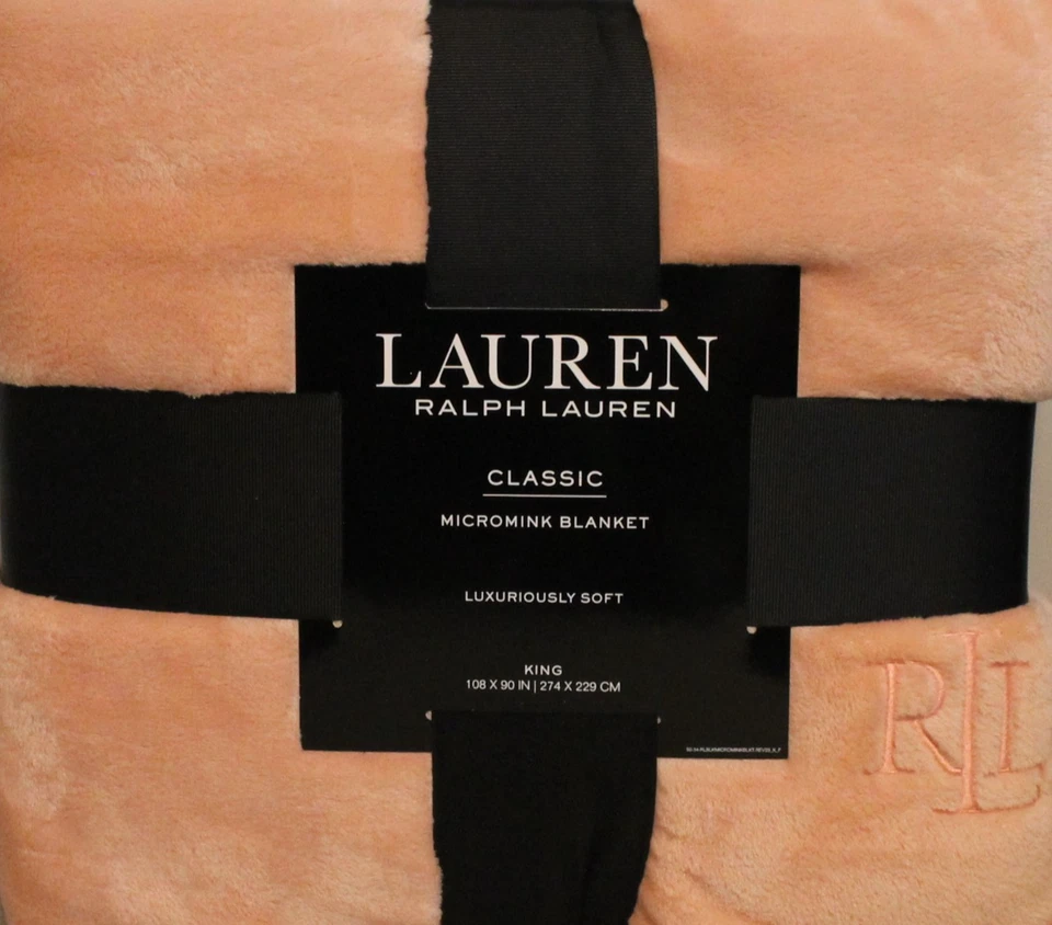 Ralph Lauren Classic Micromink Blanket King Light Salmon 108"x90" Luxury Soft - Image 4 of 4