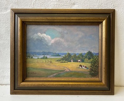 Ölbild Schleswig Holstein Landschaft mit See und Kühen H.v.d. Rupp 46,2 x 56,2cm
