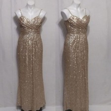Sorella Vita Rhinestone Strap Gold Sequin Elegant Formal Evening Long Gown US 4
