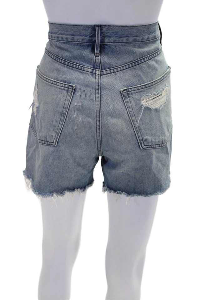 Pantalones cortos de mezclilla 3x1 NYC para mujer algodón detalle envejecido abotonados azul talla 29 Foto 3 de 4