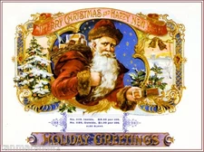Merry Christmas Santa Claus Holiday Vintage Cigar Box Crate Inner Label Print
