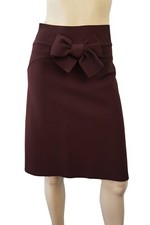 VALENTINO sz M Maroon Piped Bow Knit A-Line Skirt BRAND NEW