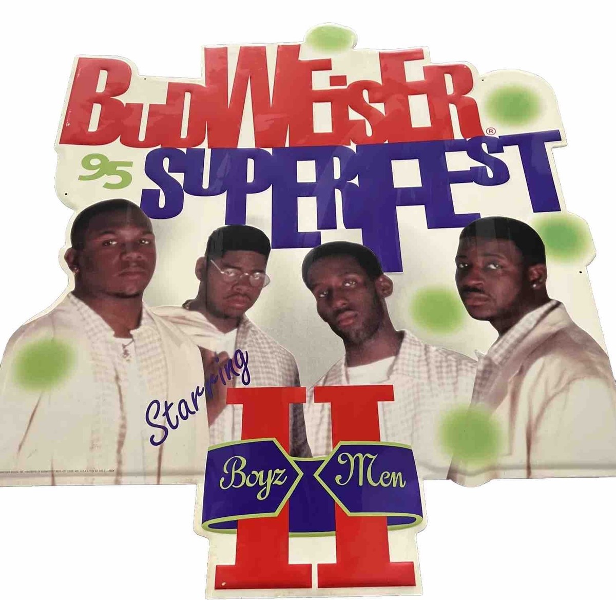 アート・デザイン・音楽 Boys Study 2 Vintage Boys 2 Men 1995 Budweiser Superfest Concert Tin Beer Sign