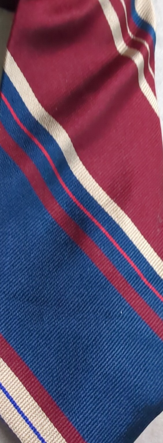 Cravatta vintage 3 25" CORTA fila Harridge marrone blu reale marrone chiaro righe diagonali