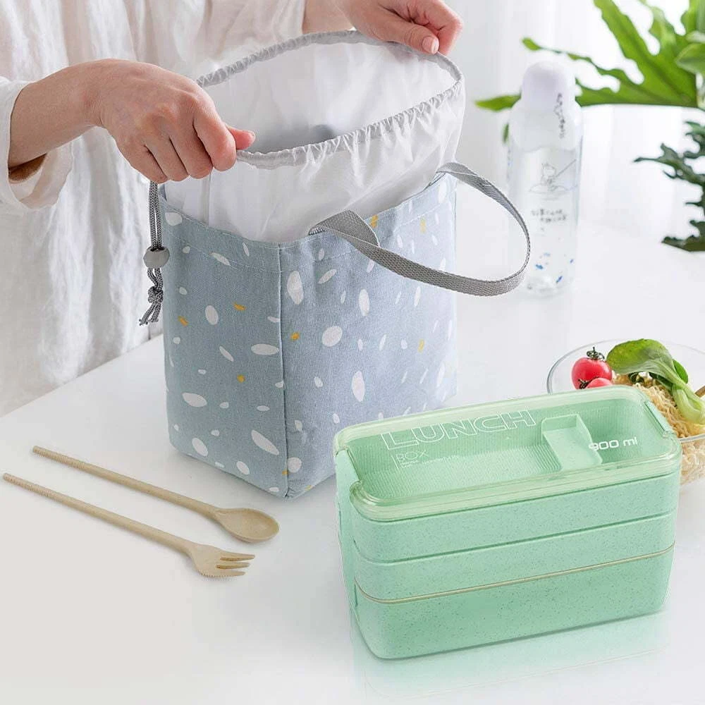 Japanese Bento Lunch Box with 3 Compartments - Eco-Friendly Wheat Straw Design