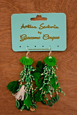 ANTICA SARTORIA GREEN AND WHITE BEAD POMPOM EARRING PIERCED NWT