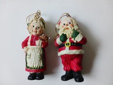 Set of Vintage Mr. and Mrs. Santa Claus Ceramic Ornaments